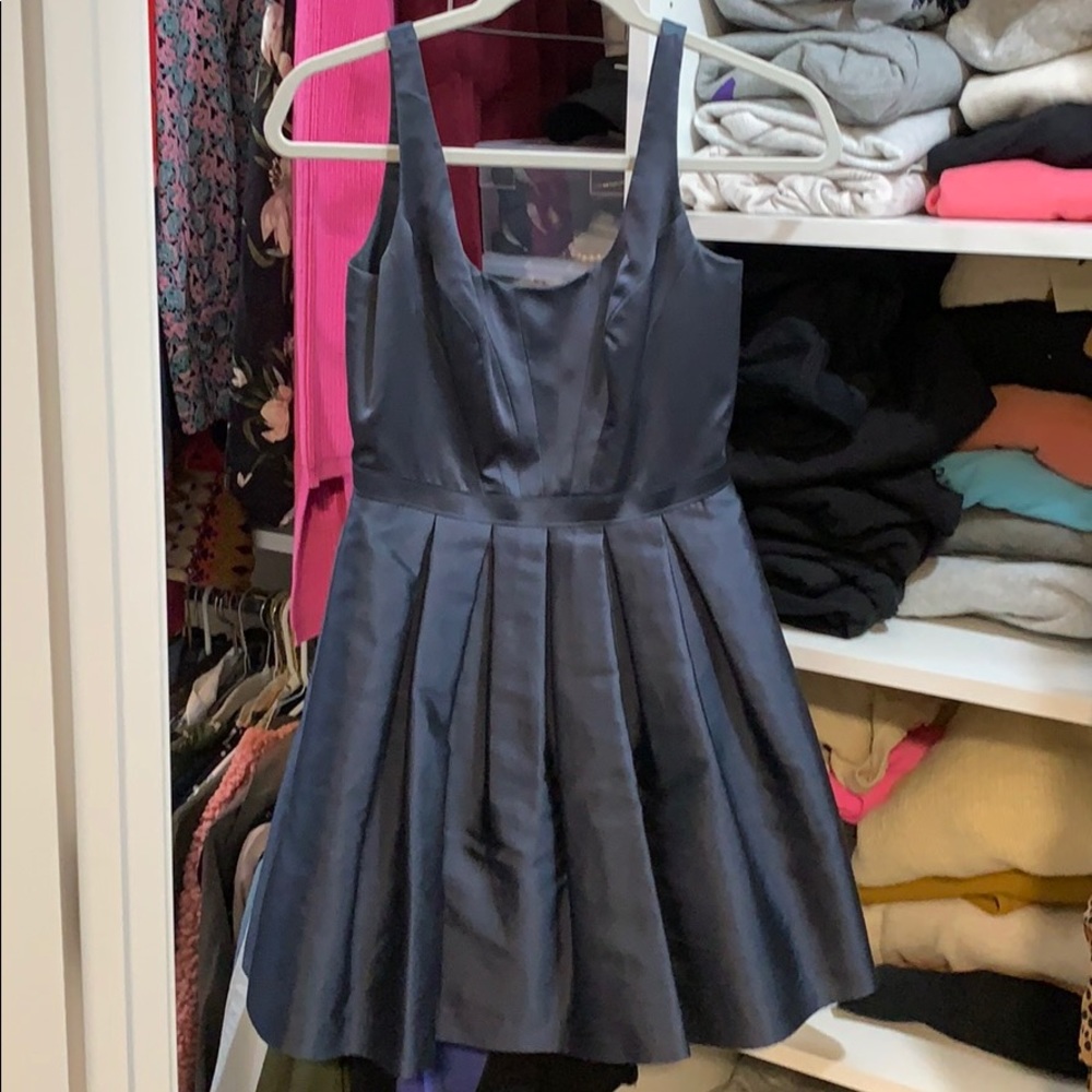 Arianna papell grey/blue fit and flare dress